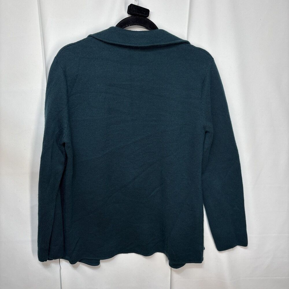 Talbots womens Cardigan Open Blazer forest Green Large wool Blend Pockets long L - Picture 7 of 9